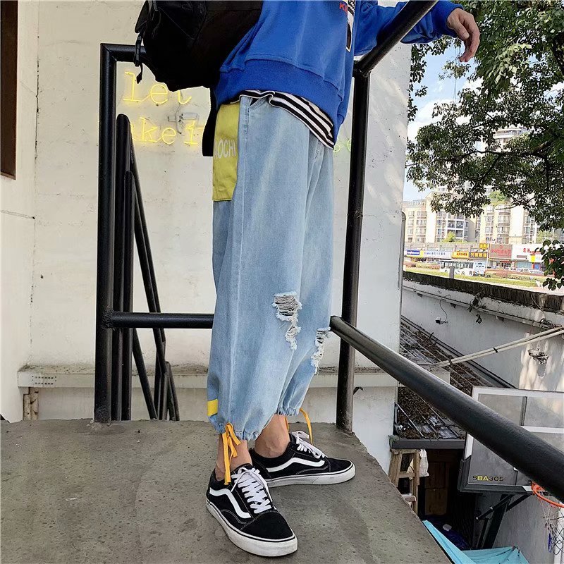 With Holes Denim (Ankle-length Pants) Men's Loose-Fit Summer Thin Section Hip Hop Loose Pants MEN'S Trousers Fashion 9 Pants Cas, Light blue
With Holes Denim (Ankle-length Pants) Men's Loose-Fit Summer Thin Section Hip Hop Loose Pants MEN'S Trousers Fashion 9 Pants Cas, Light blue