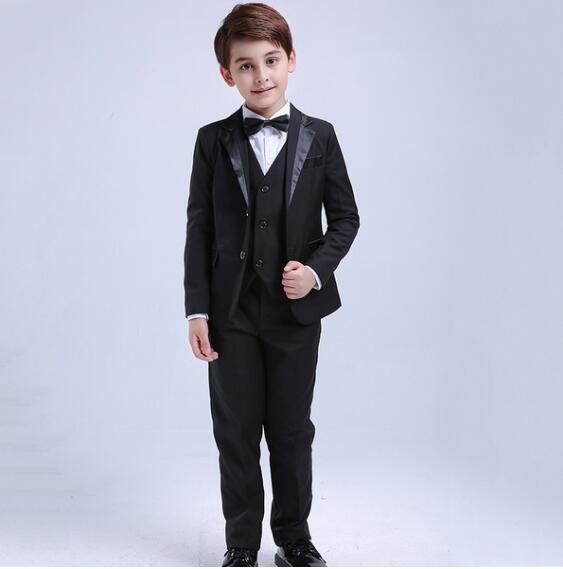 Popular High Quality Boy's Formal Wear Notched Lapel Black Three Pieces (Jacket +Pant+Vest) Boys Wedding Tuxedos