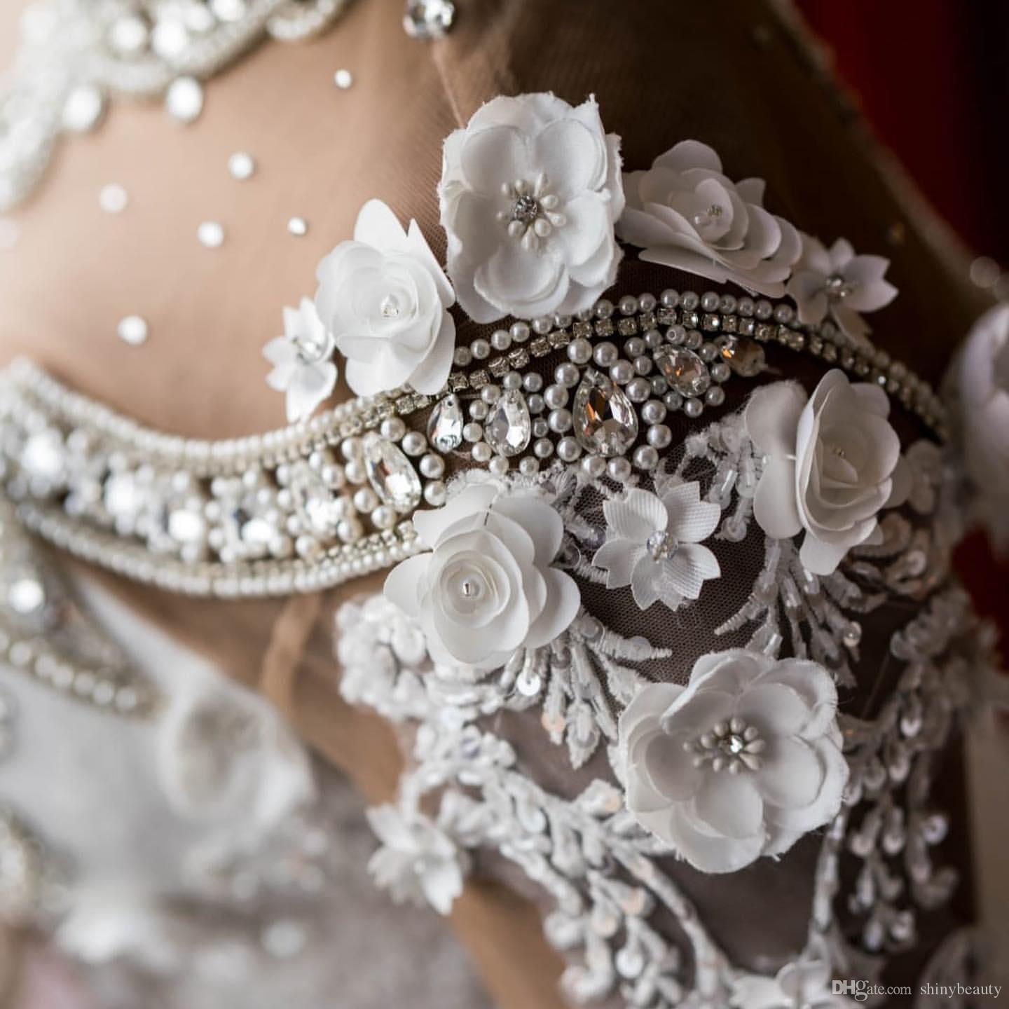 Aso Ebi Arabic Plus Size Urious Mermaid Dresses Lace Beaded Crystals Sheer Neck Wedding Dress Bridal Gowns Vestidos De Noiva