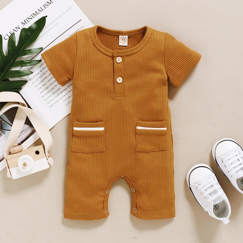 Baby Boys Girls Ribbed Knitted Romper Summer Newborn Infant Solid Short Sleeve Pocket Jumpsuit Toddler Rompers Kids Clothes 2020, Brown 
Baby Boys Girls Ribbed Knitted Romper Summer Newborn Infant Solid Short Sleeve Pocket Jumpsuit Toddler Rompers Kids Clothes 2020, Brown