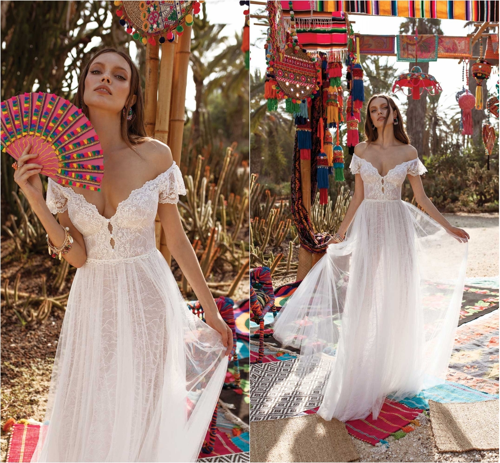 asaf dadush boho wedding dresses lace appliqued beach off the shoulder a line bridal gowns vestido de novia