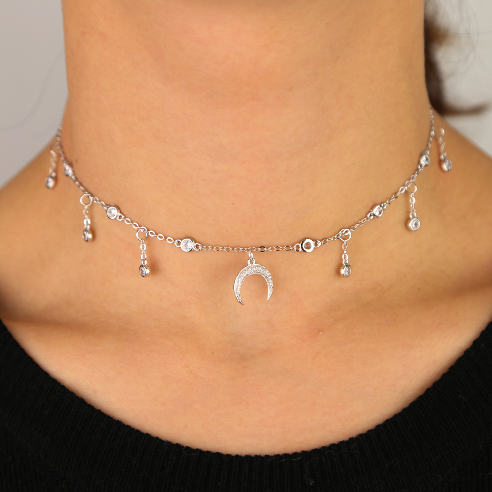 2019 new arrived choker necklace 32+8cm chain cz station charm Horn charm elegance women fashion gorgeous jewelry