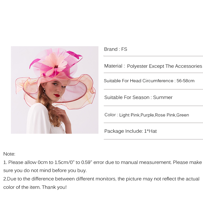FS 2020 New Women Hats For Elegant Summer Hat Ladies Party Cap Large Brim Fedoras With Flower Chapeu Feminino
