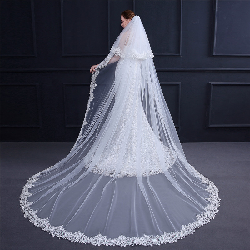 3 Meter Double Layer Cathedral Wedding Veils Long Lace Edge Bridal Veil with Comb Accessories Bride Veil, 300*150cm
3 Meter Double Layer Cathedral Wedding Veils Long Lace Edge Bridal Veil with Comb Accessories Bride Veil, 300*150cm