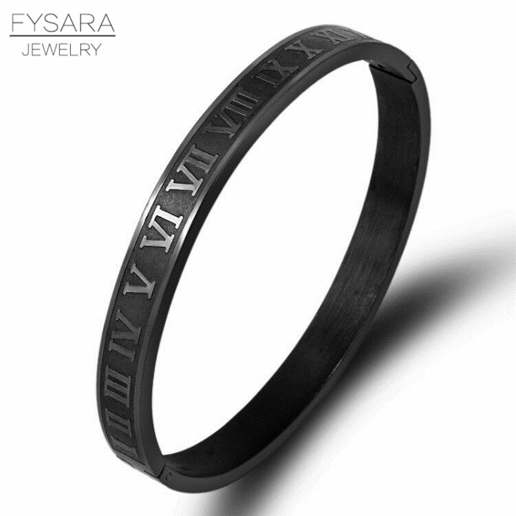 Bangle FYSARA Men Women Stainless Steel Rose Gold Color Couple Bracelet Roman Numeral Lover Wedding Jewelry Gift
