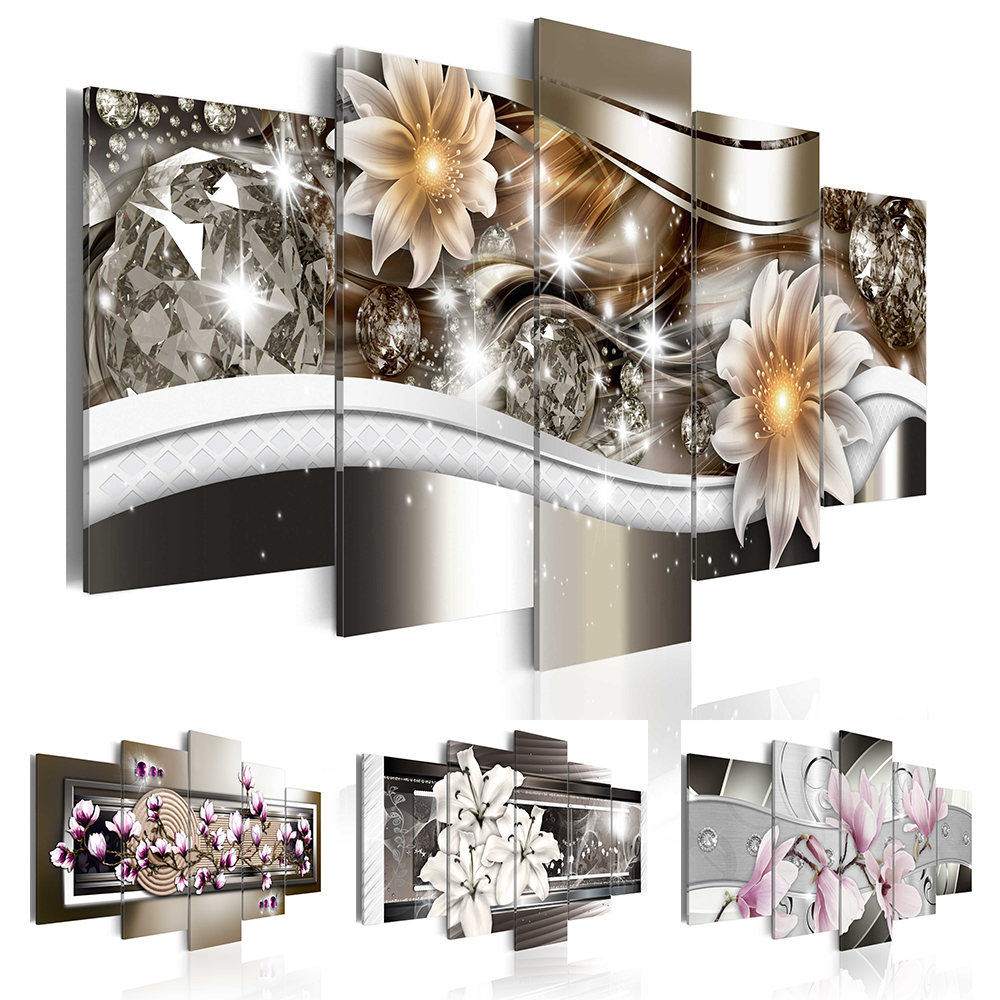 HD 5PCS/Set Diamond Flower Art Print Frameless Canvas Painting Wall Picture Home Decoration,Choose Color And Size(No Frame)