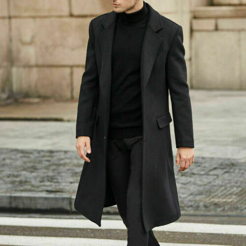 Autumn and Winter Men's Vintage Fashion Boutique Single Breasted Coat Long Woolen Overcoats Casual Business Solid Color Coat