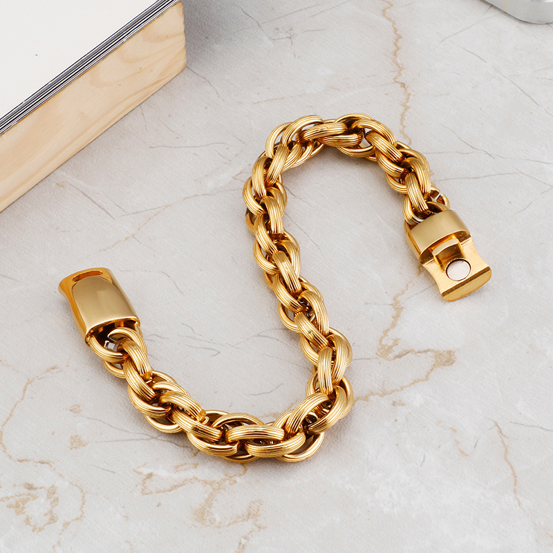 Hip Hop Stainless Steel 18K Gold Plaated Chain Bracelets European and American Cool Men Thick Heavy Titanium Steel Bangle