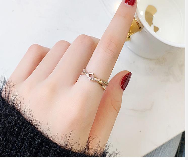 Double row inlaid stone Fashion Ring Jewelry index finger tail ring zircon ring