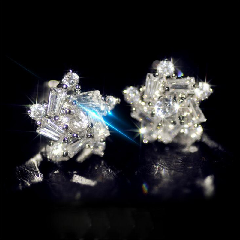 Sterg Sier Princess Cut Cubic Zirconia Stone Women's Stud Earrings