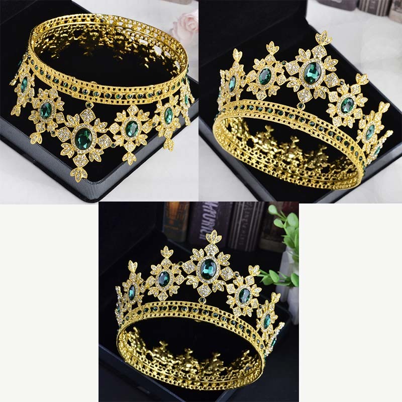 Luxury Gold metal Tiara and Crown Crystal Rhinestone Full Circle Queen Bride hair jewelry Diadem Wedding Bridal Hair Accessories CJ191226