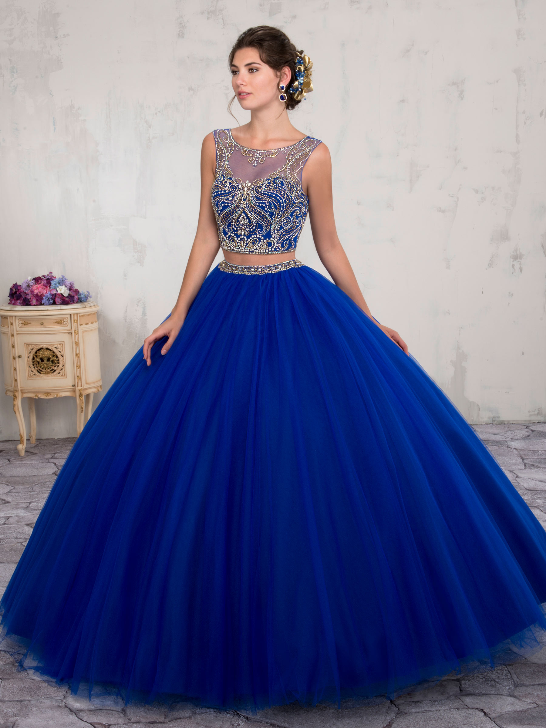 Two Piece Charming Blue Scoop Beads Quinceanera Dresses Special Occasion Party Dresses Dance Prom Dresses Custom Size 2-18 KF1229361