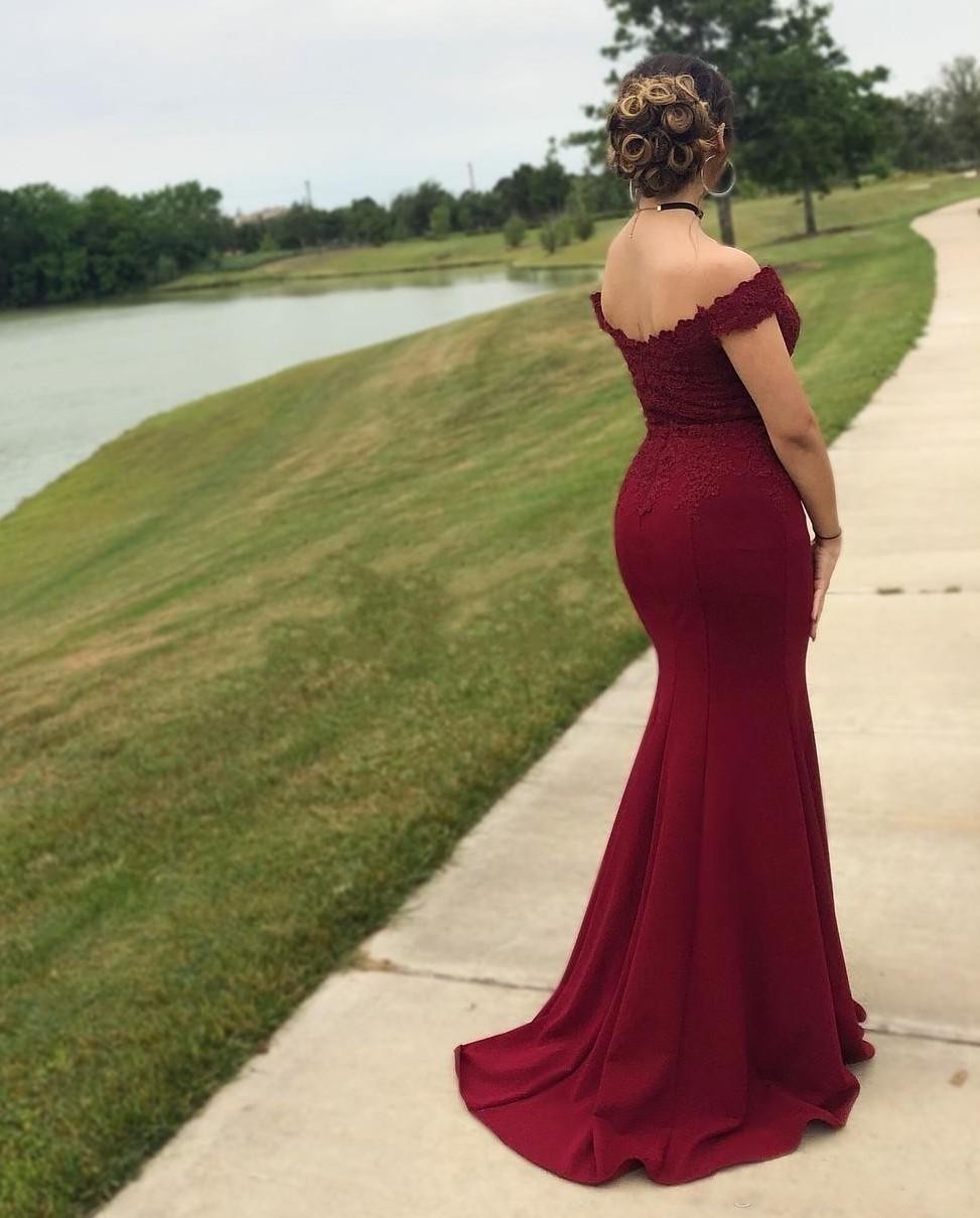 Sexy Cheap Bury Bridesmaid Dresses For Wedding Off Shoulder Long Mermaid Lace Appliques Side Split Formal Party Maid Of Honor Gowns