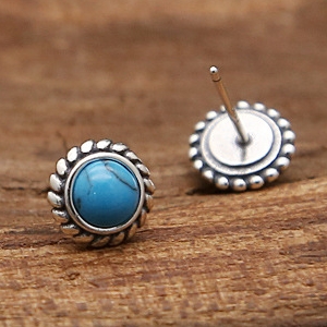 Brand new 925 sterling silver stud earrings American antique silver hand-made designer jewelry with semi-precious stones for women