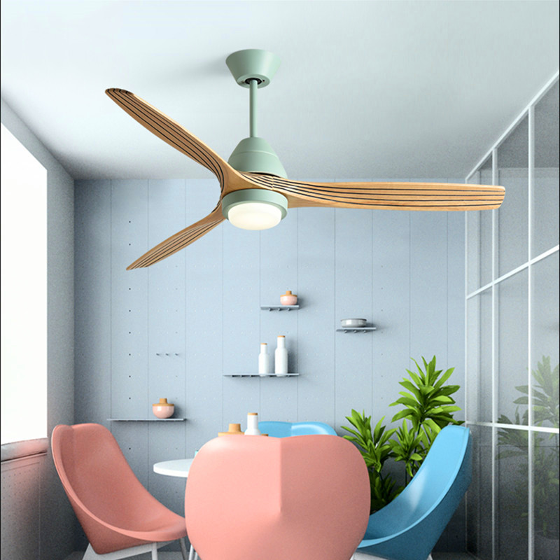 Nordic Creative Led Ceiling Fan Pendant Lamps Modern Three Color Change Living Room Restaurant Cafe Wooden Lamp With Remote Control