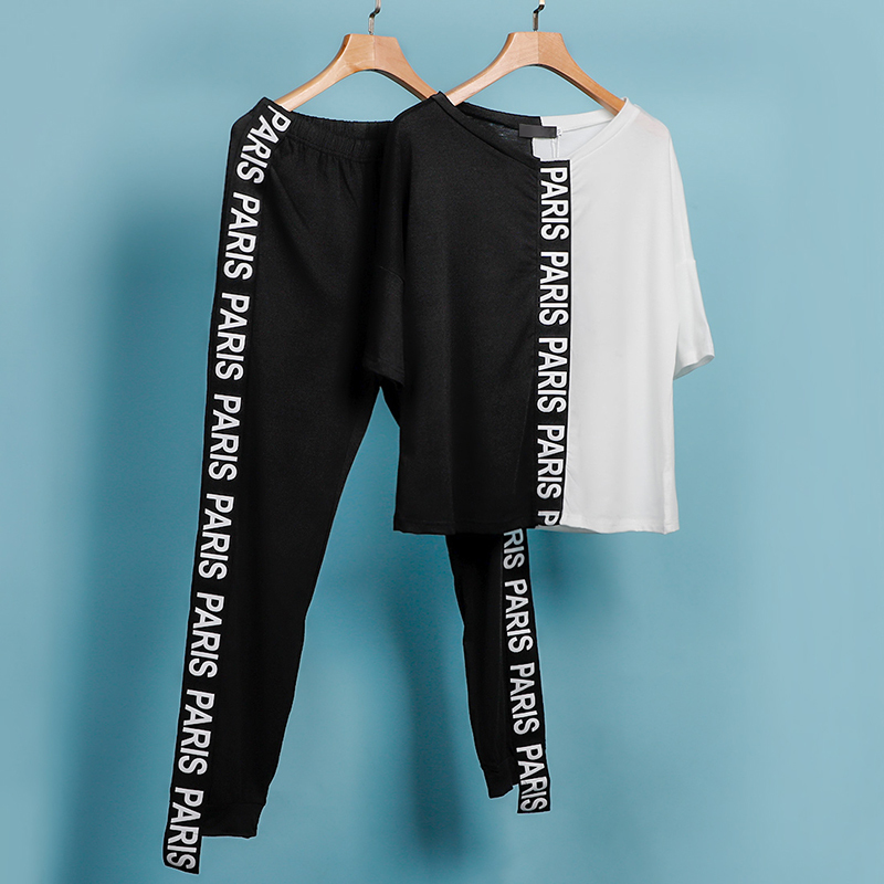Off Shoulder Tracksuit Sets Women's 2 Piece Set Letter Print Short Sleeve Female Top Suit 2020 Summer Sport Pant Suits Ladies CX200707