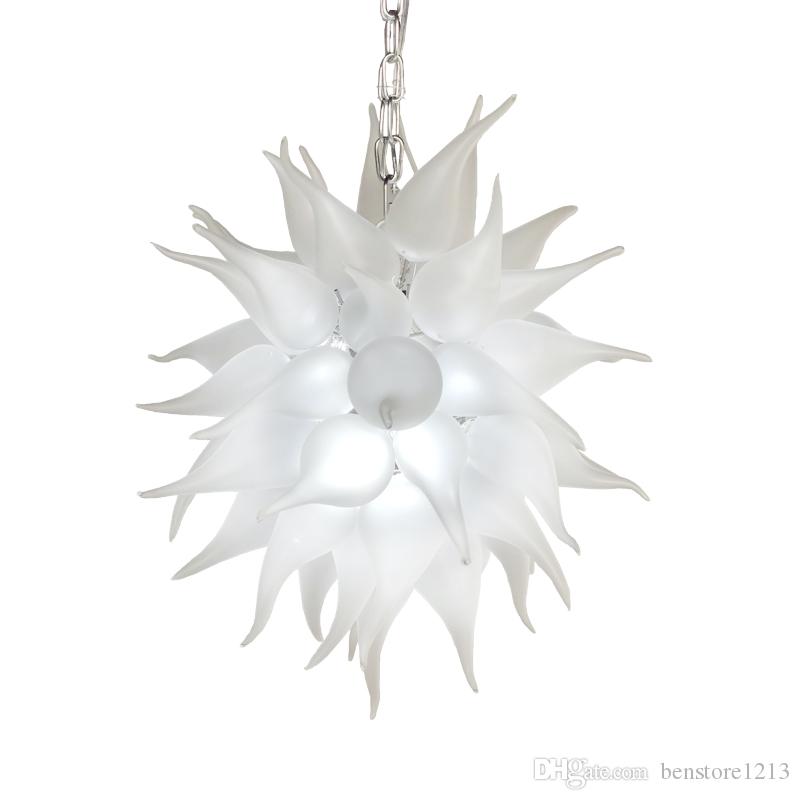Wedding Decor Blown Glass Chandelier Lighting Fixture Living Room Modern White Frosted Glass Chandelier Hanging Pendant Lamp with LED Bulbs