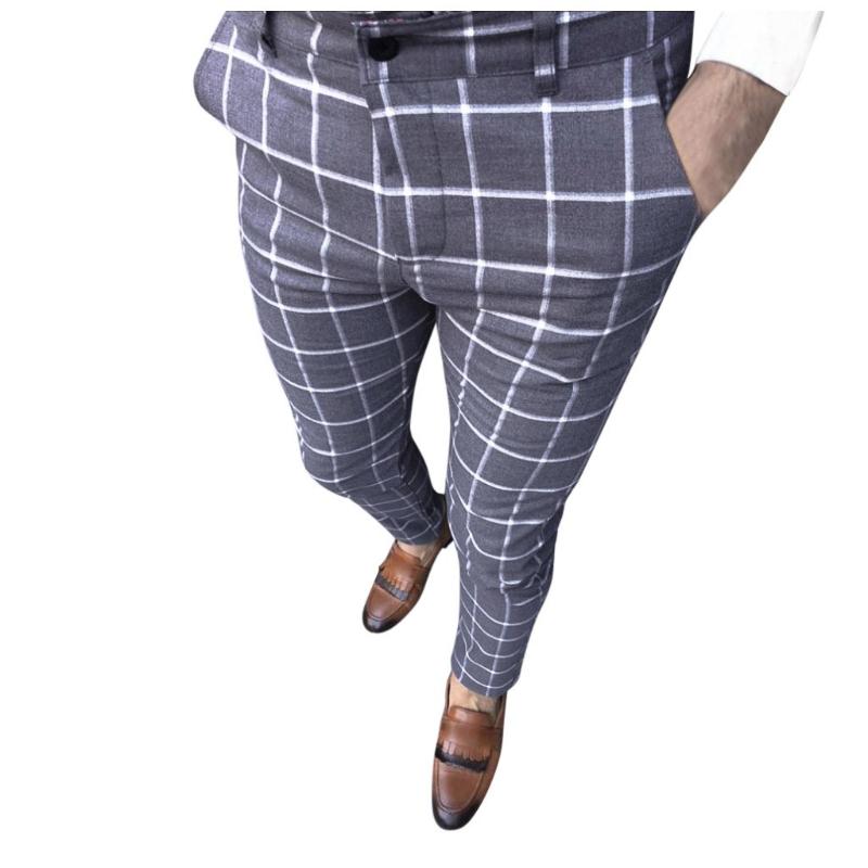 KANCOOLD Smart Casual Pants Fashion Cotton Midweight men's pants Casual Business Slim Fit Plaid Print Zipper Long Trousers