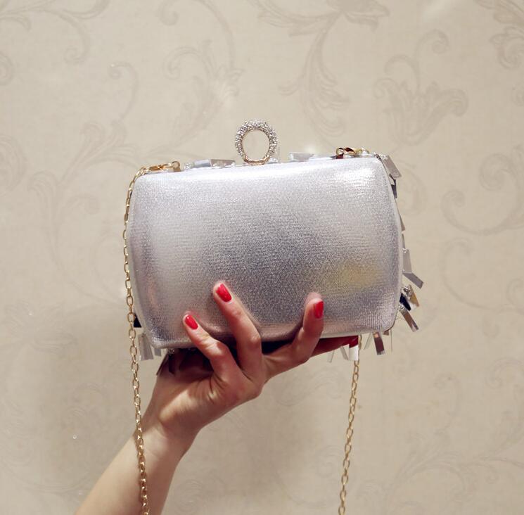 Tassel Diamond Clutch Bags Women Purse Ladies white Hand Bags Evening Bags for Party Wedding Silver Shoulder Bag