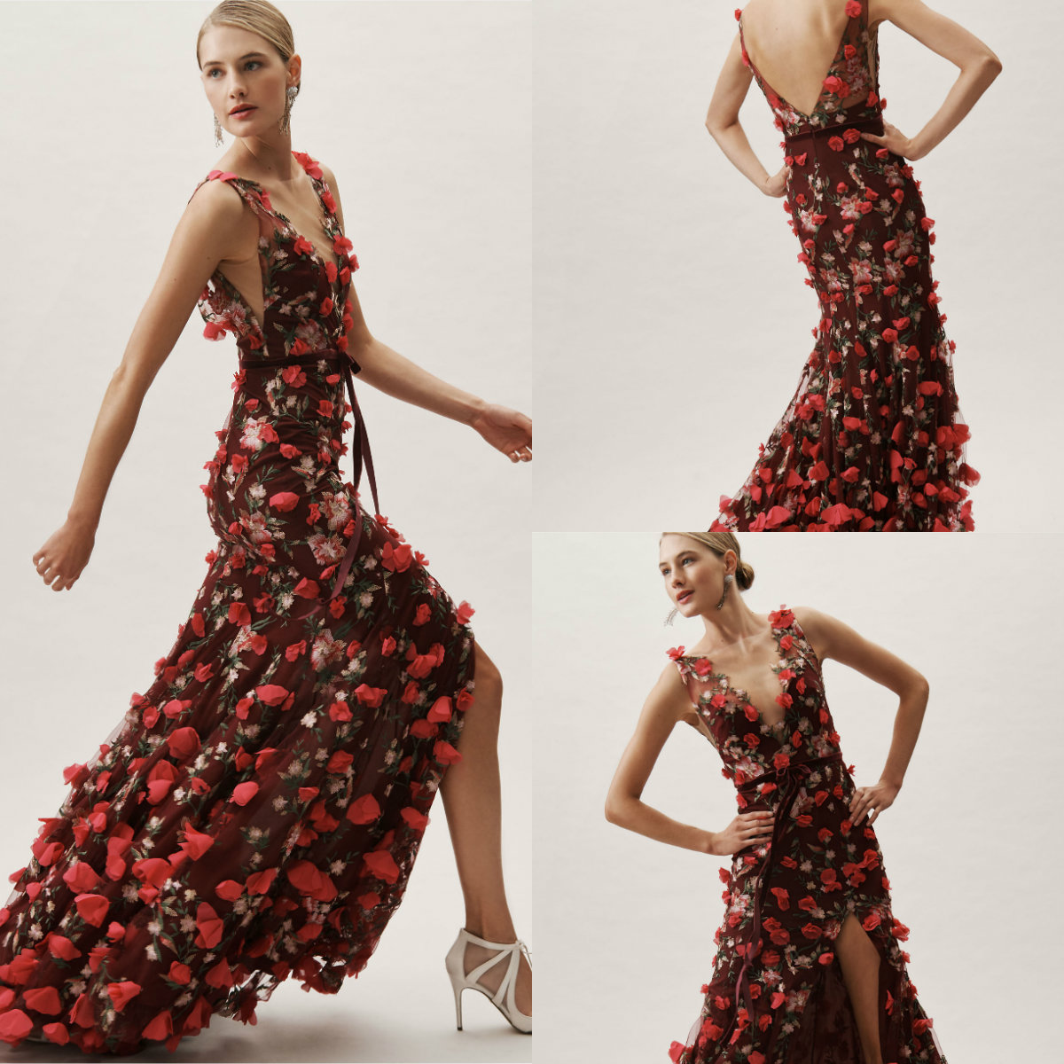 2019 Colorful Flower Evening Dresses Side Split Sweep Train V Neck Lace 3D Floral Appliqued Prom Dress Custom Made Formal Party Gowns