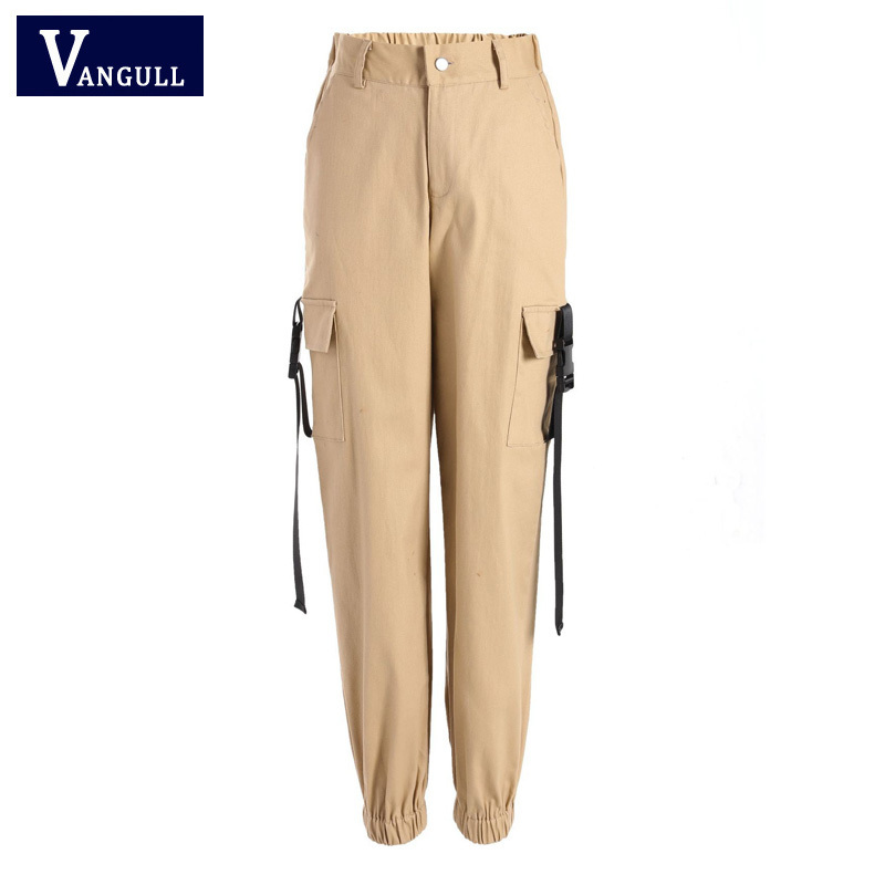 Vangull Long Cargo Women High Waist Pants Buckle Big Pockets Female Trousers Streetwear Pant 2019 New Fashion Sweatpants C19041102