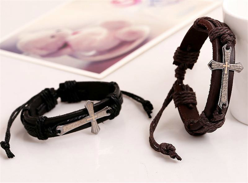 Discount Christian Scripture Cross Bracelets Genuine Leather Wristband Bible Urban Jewelry For Men Women Punk Jewelry