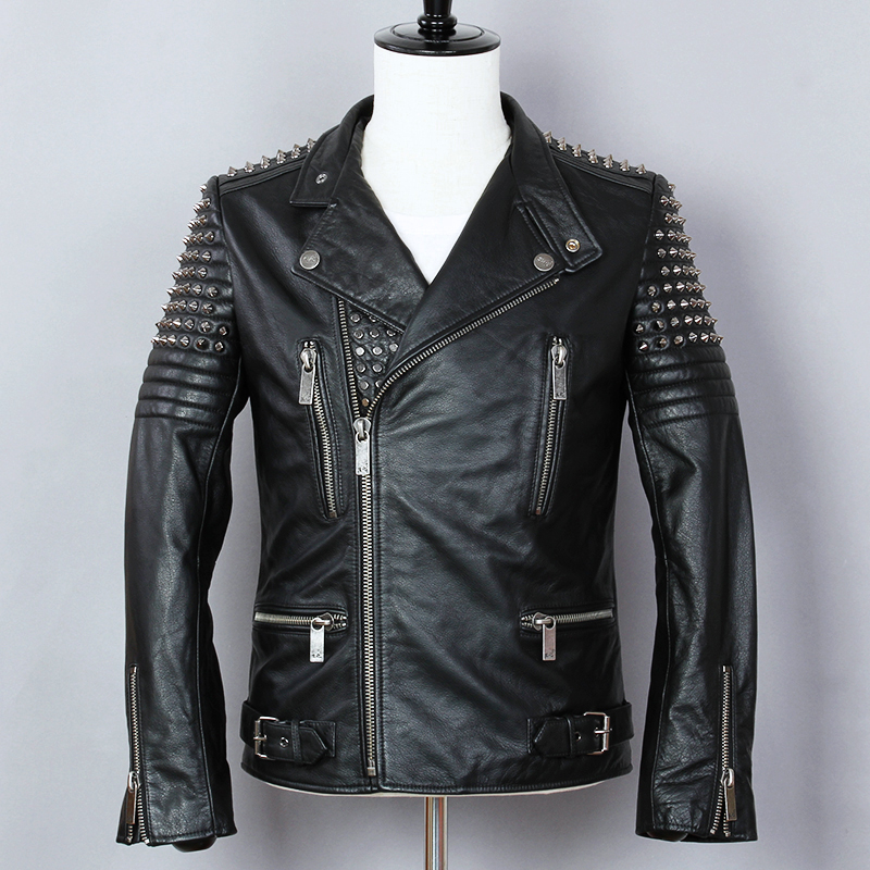 Fashion 2020 Punk Style Metal Rivet Motorcycle Men Cowskin Genuine Leather Jacket Black Slim Turn-down Collar Biker Coat
Fashion 2020 Punk Style Metal Rivet Motorcycle Men Cowskin Genuine Leather Jacket Black Slim Turn-down Collar Biker Coat