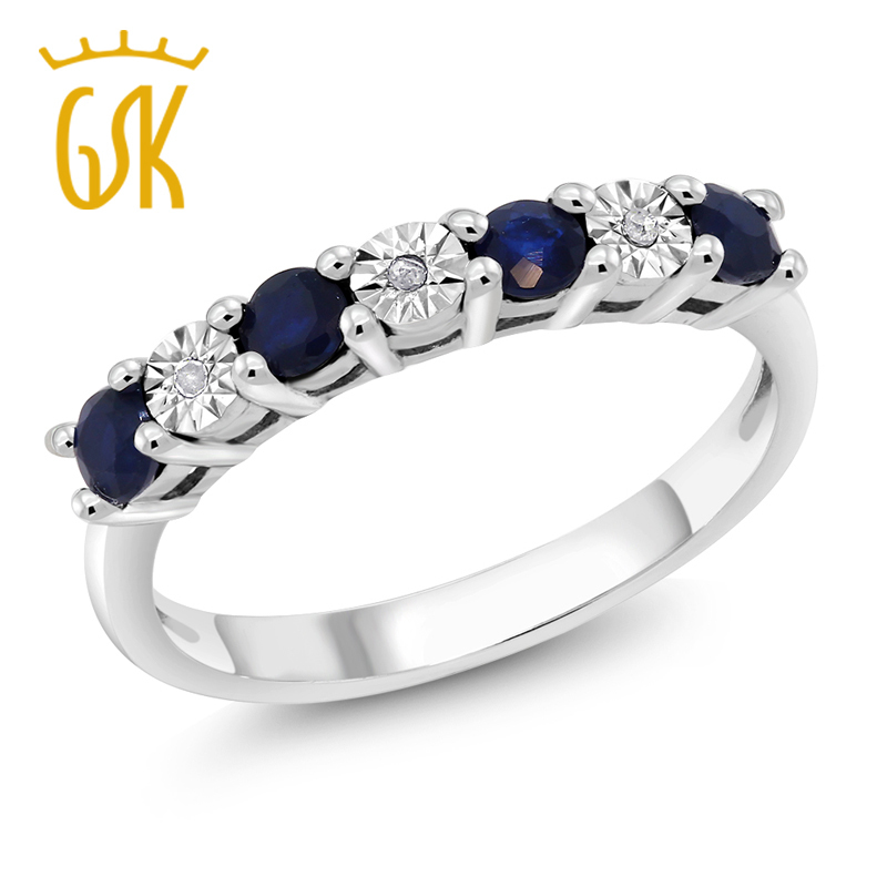 Gemstoneking Diamond Ring 925 Sterling Silver 0.029 Cttw Round Sapphire & White Diamond Engagement Ring For Women Y19051602