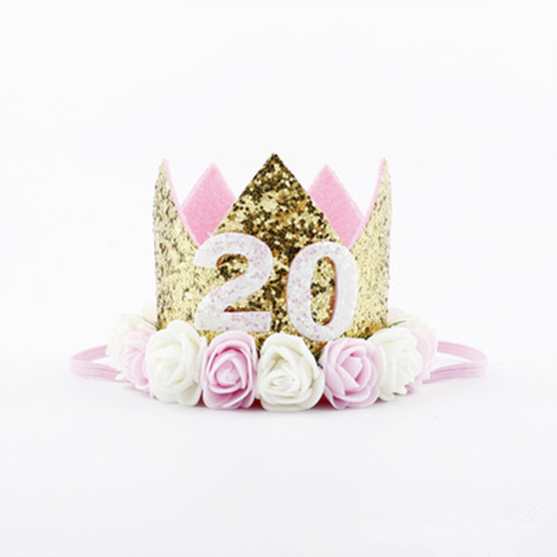 Children Kids Birthday Party Hats Baby Girl Priness Flower Number Crown Cap Party Decorations Kids Favors Headband Baby shower