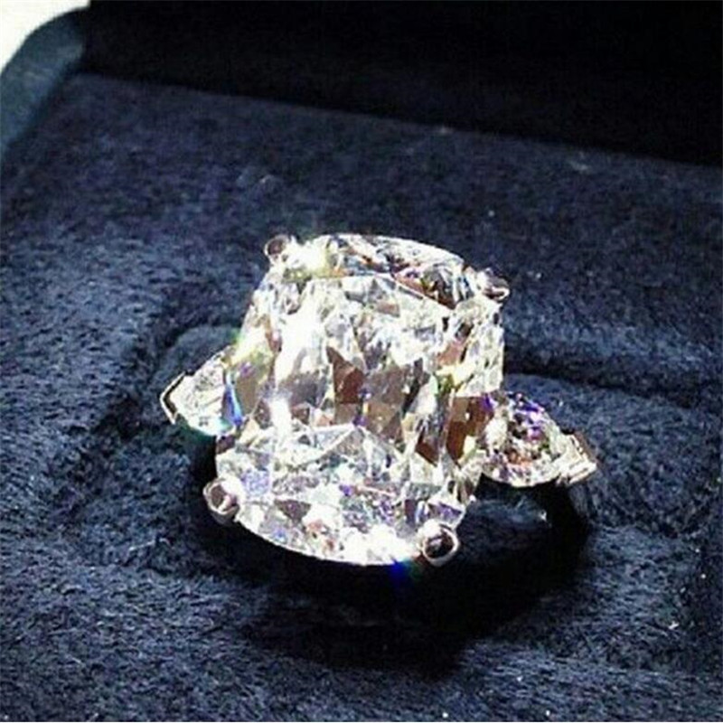 Shinning Luxury Jewelry 925 Sterling Silver Princess Big Clear Gemstones White Topaz CZ Diamond Party Women Wedding Band Ring For Lover Gift