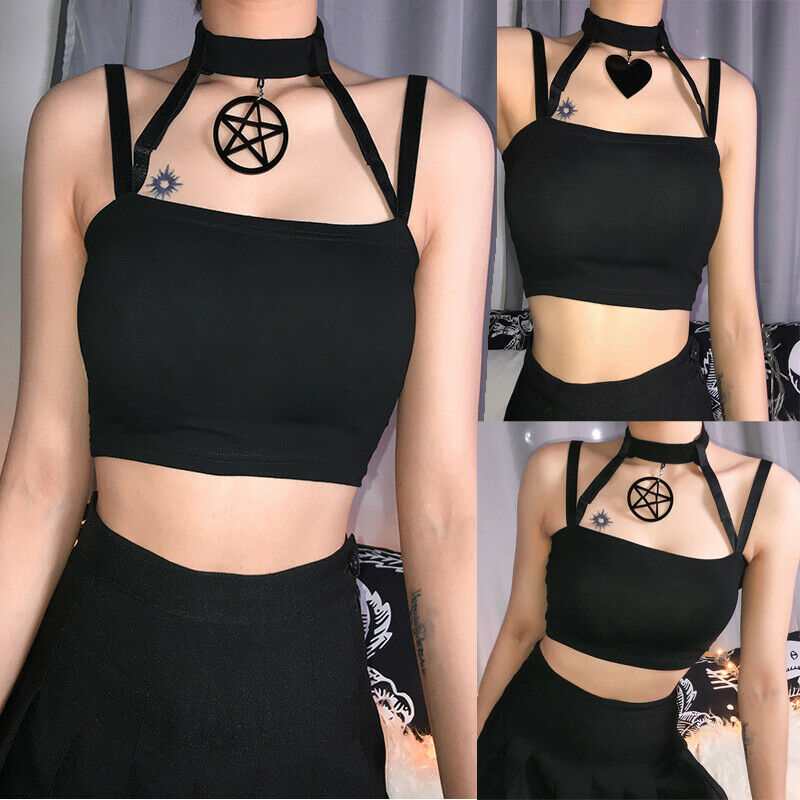 Women Summer Beach Sleeveless Halter Strappy Black Short T Shirt with 2 Pendants Star Heart Shaped Female Slim Crop Tank Top, As pic
Women Summer Beach Sleeveless Halter Strappy Black Short T Shirt with 2 Pendants Star Heart Shaped Female Slim Crop Tank Top, As pic