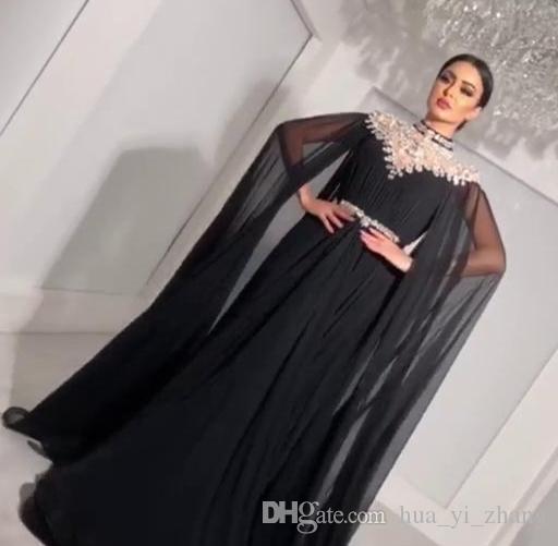 2019 Bling Crystal Evening Dresses with Long Cape High Neck Rhinestone Floor Length Plus Size Party Gowns Custom Made Sash Prom Dress