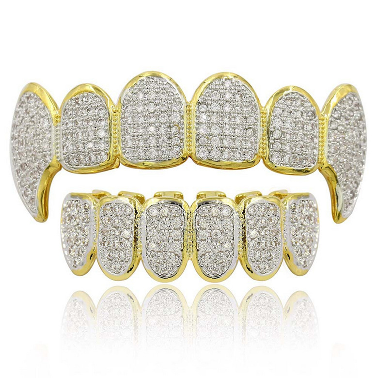 Hip Hop Grillz Luxury Glaring Zircon Micro Pave Dental Grills 2019 Fashion Men Women 18K Gold Plated Teeth Brace 2-Piece Set Wholesale LP022 от DHgate WW