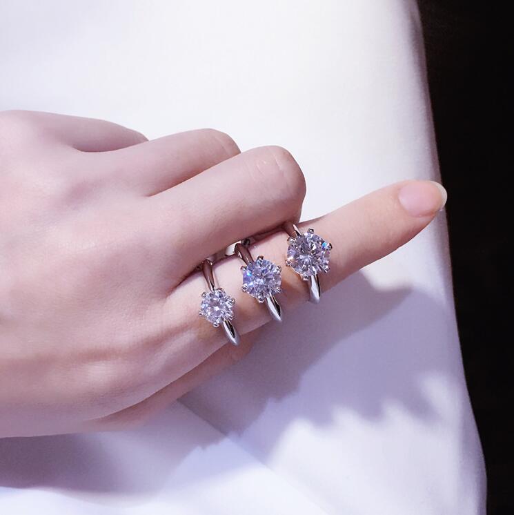 Sparkling Couple Rings Infinity Brand New Luxury Jewelry 925 Sterling Silver White Topaz Six Claw Eternity Women Wedding Bridal Ring Set