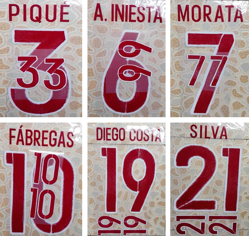 2016 Spain away red printing soccer nameset PIQUE A.INIESTA SILVA player&#039;s stamping letters printed football font impressed plastic sticker от DHgate WW