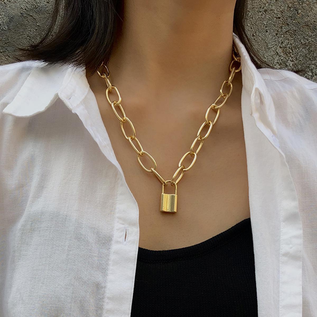 Simple Elegant Lock Shaped Geometric Pendant Necklaces Fashion Padlock For Women Necklace Charms Punk Jewelry Gifts
