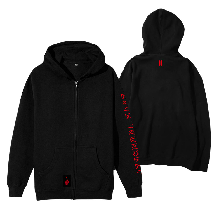 Fashion-BTS Love Yourself World Tour Fleece Cap Hoodie JIMIN V SUGA Loose Zipper Coat Unisex Jacket Outwear Sweatshirts, Black
Fashion-BTS Love Yourself World Tour Fleece Cap Hoodie JIMIN V SUGA Loose Zipper Coat Unisex Jacket Outwear Sweatshirts, Black
