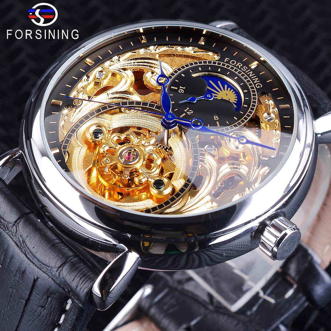 Forsining New Golden Silver Mechanical Watches for Men Top Fashion Blue Hands Black Genuine Leather Blet Moonphase, As pic
Forsining New Golden Silver Mechanical Watches for Men Top Fashion Blue Hands Black Genuine Leather Blet Moonphase, As pic
