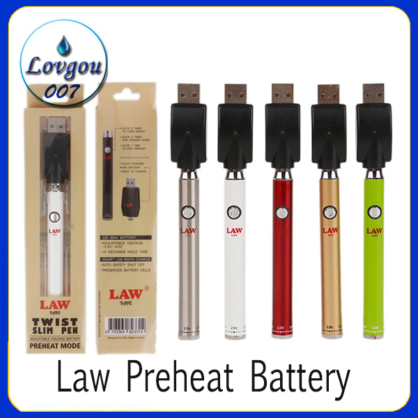 Authentic Law Preheat Battery with Bottom Twist Button 380mAh Slim Ego Twist Variable Voltage Vaporizer for Thick Oil palm lo key
Authentic Law Preheat Battery with Bottom Twist Button 380mAh Slim Ego Twist Variable Voltage Vaporizer for Thick Oil palm lo key