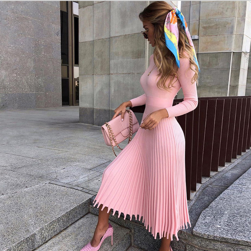 Elegant Party Pleated Sweater Dress Women 2020 Winter Autumn Pink Office Ladies Midi Knitted Vestido Sexy Slim Plus Size Dresses, Black
Elegant Party Pleated Sweater Dress Women 2020 Winter Autumn Pink Office Ladies Midi Knitted Vestido Sexy Slim Plus Size Dresses, Black