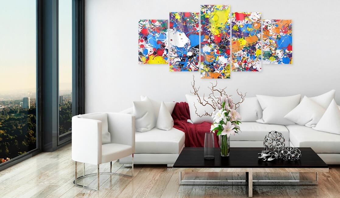 5 Pieces Fashion Wall Art Canvas Painting Abstract Color Watercolor Modern Home Decoration,Choose Color:3 And Size :2(No Frame)