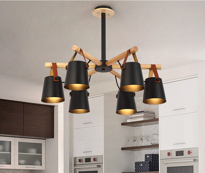Nordic living room chandelier Pendant Lamps creative personality belt restaurant solid wood loft cafe log iron bedroom lights