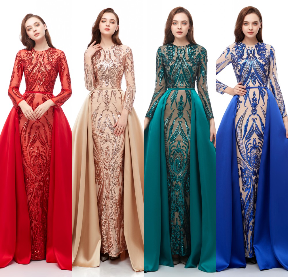 Actual Image Champagne Red Blue Dark Green Prom Dresses 2019 Lace Sequins Long Sleeves Detachable Train Formal Party Dress Evening Gowns, Same as picture
Actual Image Champagne Red Blue Dark Green Prom Dresses 2019 Lace Sequins Long Sleeves Detachable Train Formal Party Dress Evening Gowns, Same as picture