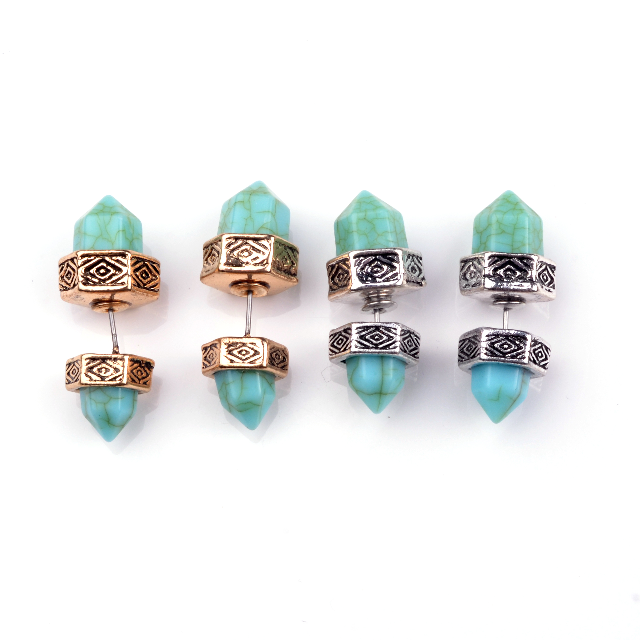Turquoise double-sided earrings accessories men and women gold and silver stainless steel fashion glamour designer earrings