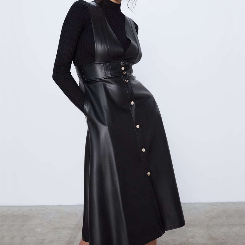 2020 Fashion Autumn Winter Women Midi Mid-Calf Faux Leather Tank Dresses Office Ladies A-Line V-Neck Buttons Pockets PU Dress T200106, 1400g black
2020 Fashion Autumn Winter Women Midi Mid-Calf Faux Leather Tank Dresses Office Ladies A-Line V-Neck Buttons Pockets PU Dress T200106, 1400g black
