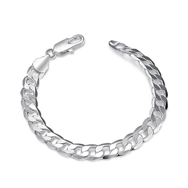 Hot sale best gift 925silver 8M flat sideways bracelet - Men DFMCH246,fashion 925 sterling silver plated Chain link bracelets high grade