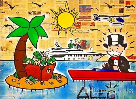 

Handpainted Alec Monopoly Banksy Abstract Graffiti Pop Art Oil Painting Island on Canvas High Quality Wall Art office culture g276