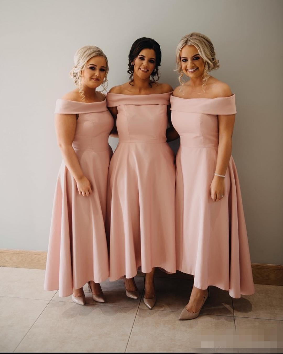 Dusky Pink High Low Bridesmaid Dresses Elegant Off The Shoulder Ankle Length Maid Of Honor Gown Plus Size Custom Made Formal Evening Wear