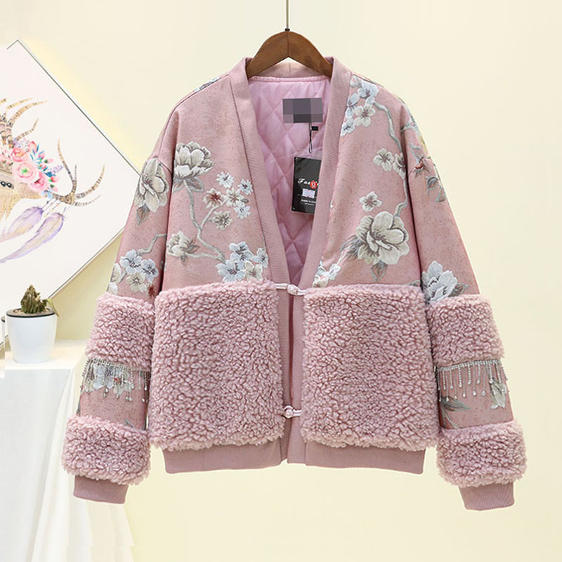 2020 Winter New retro plate Buckle Jacquard Embroidery Stitching lamb Wool Diamond loose Cotton Coat Cotton Jacket Women, Pink
2020 Winter New retro plate Buckle Jacquard Embroidery Stitching lamb Wool Diamond loose Cotton Coat Cotton Jacket Women, Pink