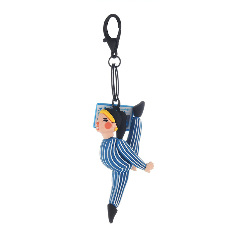 Creative cartoon weightlifting men and women couple keychain cute epoxy doll key chain bag pendant gift
